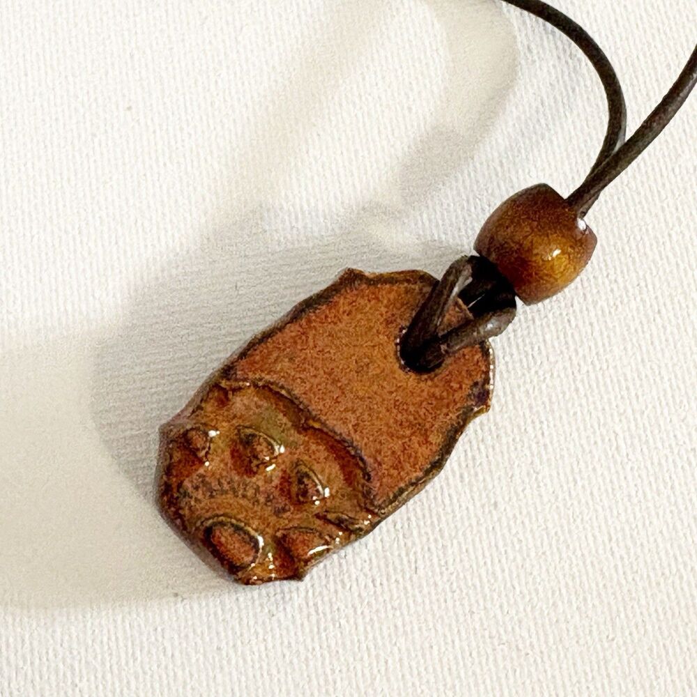 Pottery Piece Pendant Necklace Black Adjustable Cord Natural BOHO Granola